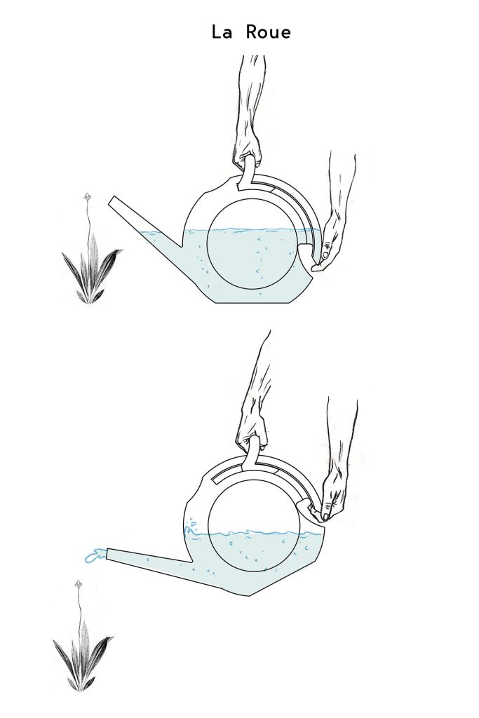 Das kreisförmige Design der Giesskanne  zeichnerisch dargestellt.