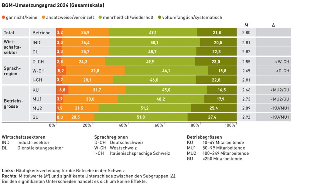 Gestapelte Balkengrafik zum BGM-Umsetzungsgrad 2024